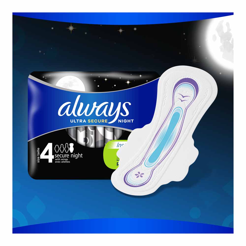 Always Ultra Single Secure Night Sanitary Towels 9  pack Image 8