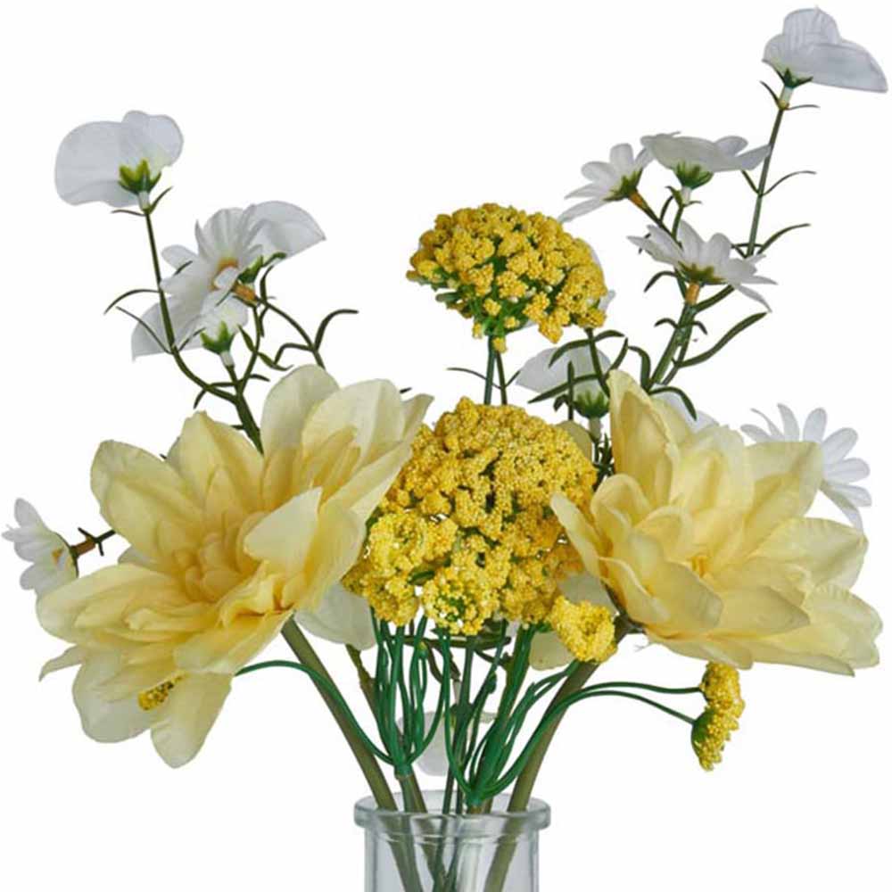 Wilko Spring Meadow Faux Yellow Dahlia Flowers in Glass Vase Image 4