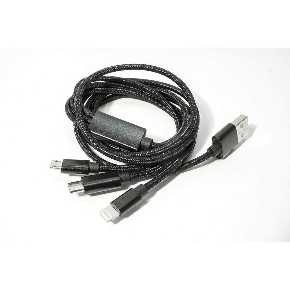 Wilko 1.2m Braided 3 Way Multi USB Cable Image 3