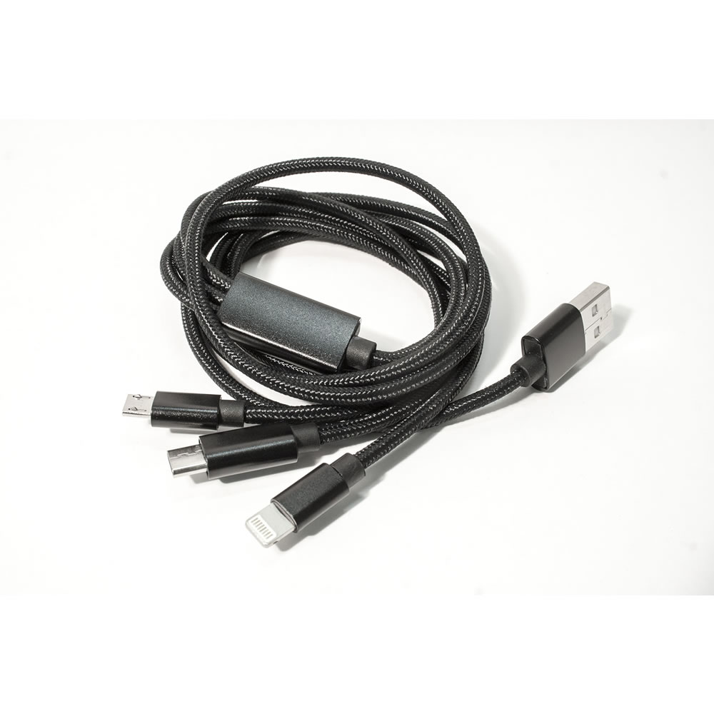Wilko 1.2m Braided 3 Way Multi USB Cable Wilko