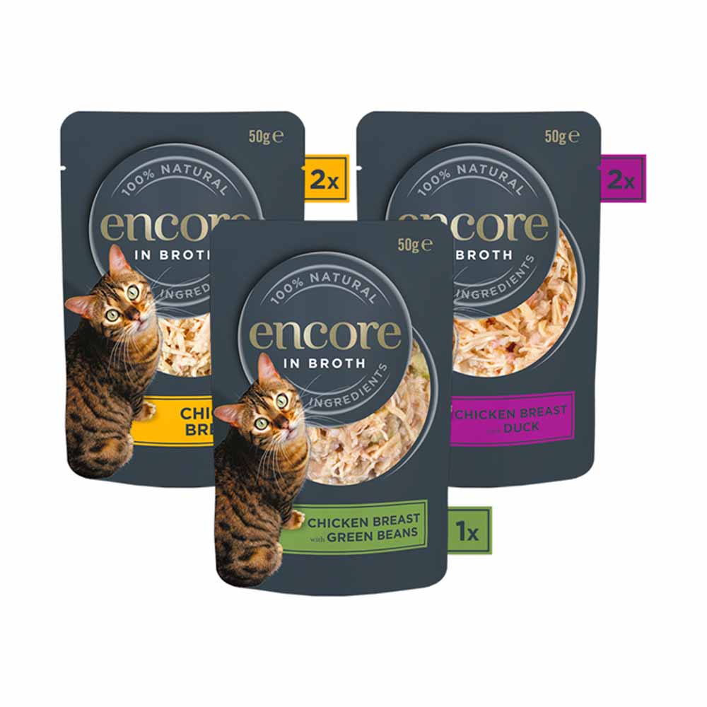 Encore Chicken in Broth Cat Food Pouches 5 x 50g Wilko
