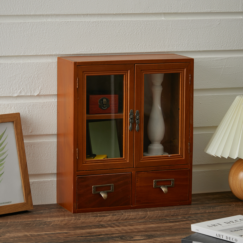 Living and Home 2 Drawer Retro Wooden Desktop Storage Drawer Wilko