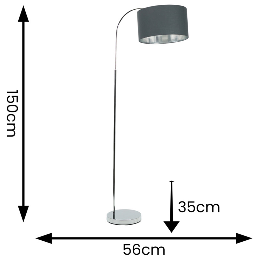 ValueLights Curva Charcoal Drum Shade Chrome Arched Floor Lamp Image 4