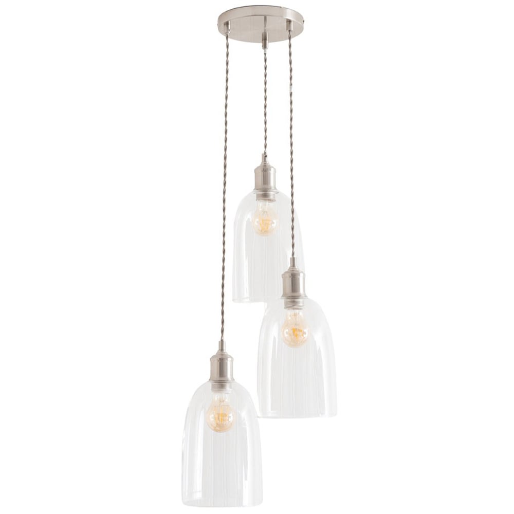 ValueLights Kira Glass Dome 3 Drop Cluster Brushed Chrome LED Ceiling Pendant Light Image 1