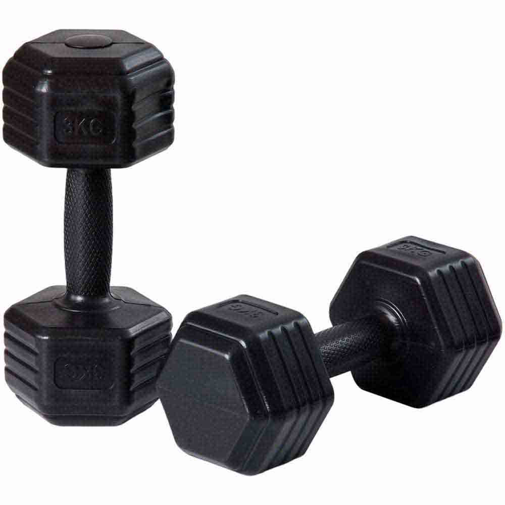 H&O Direct Black Hexagonal Dumbbell with Non-Slip Grip 3kg 2 Pack Image 1
