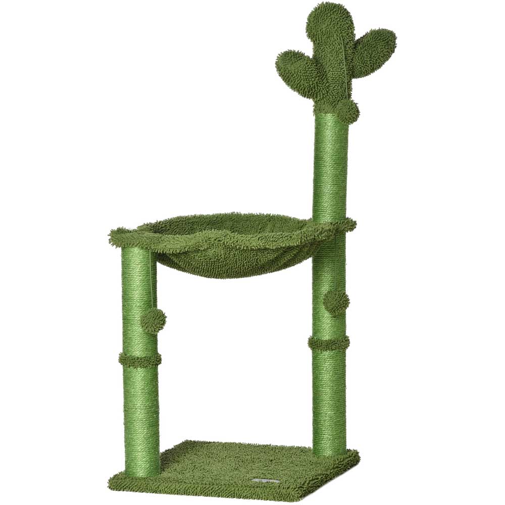 PawHut Cactus Cat Tree Tower with Sisal Scratching Post and Hammock Image 1