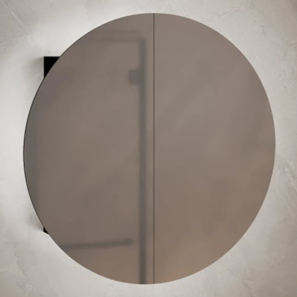vidaXL 2 Door Round Mirror Black Bathroom Cabinet Image 1