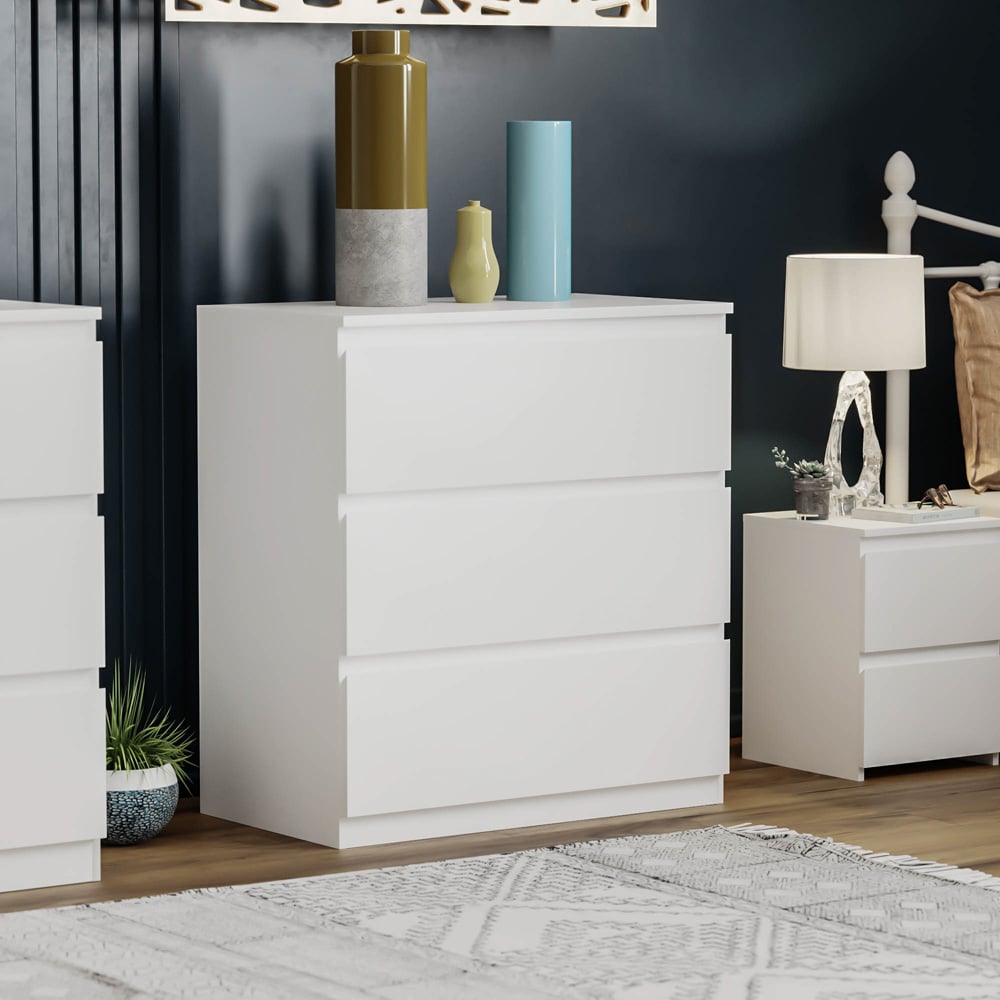 Vida Designs Denver 3 Drawer White Chest of Drawers Image 7