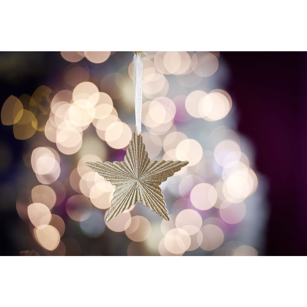Wilko Luxe Sparkle Gold Star Christmas Tree Decoration Image 2
