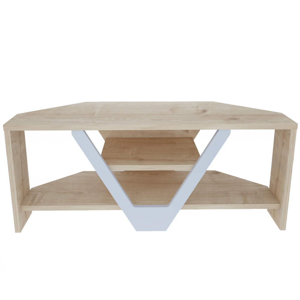 Decorotika Karin 2 Sheld Oak and White Modern Corner TV Unit Image 2