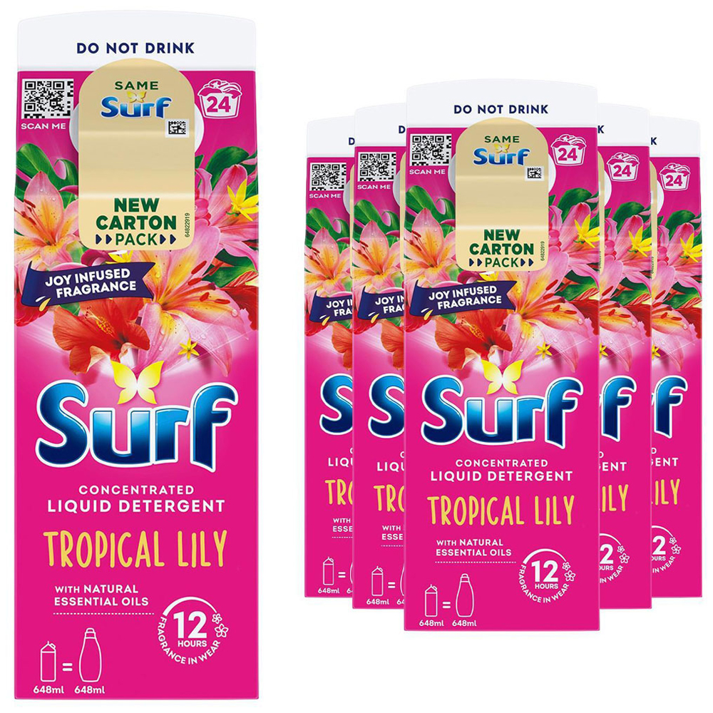 Surf Tropical Lily Concentrated Liquid Laundry Detergent 24 Washes 648ml 6 Pack Image 1