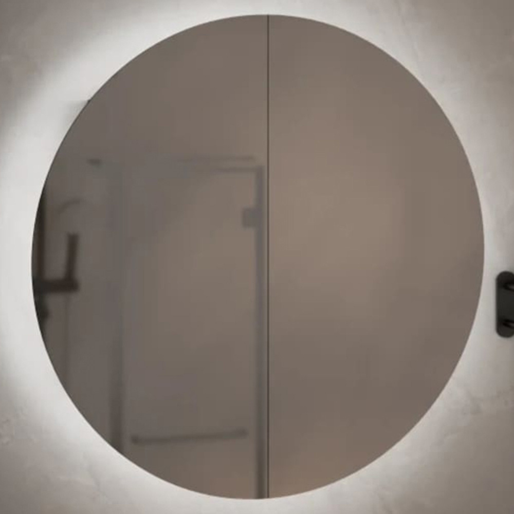vidaXL 2 Door Grey Round LED Mirror Bathroom Cabinet Image 1