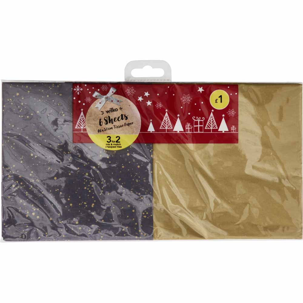 Wilko Luxe Sparkle Christmas Tissue Paper 6 pack Image 1
