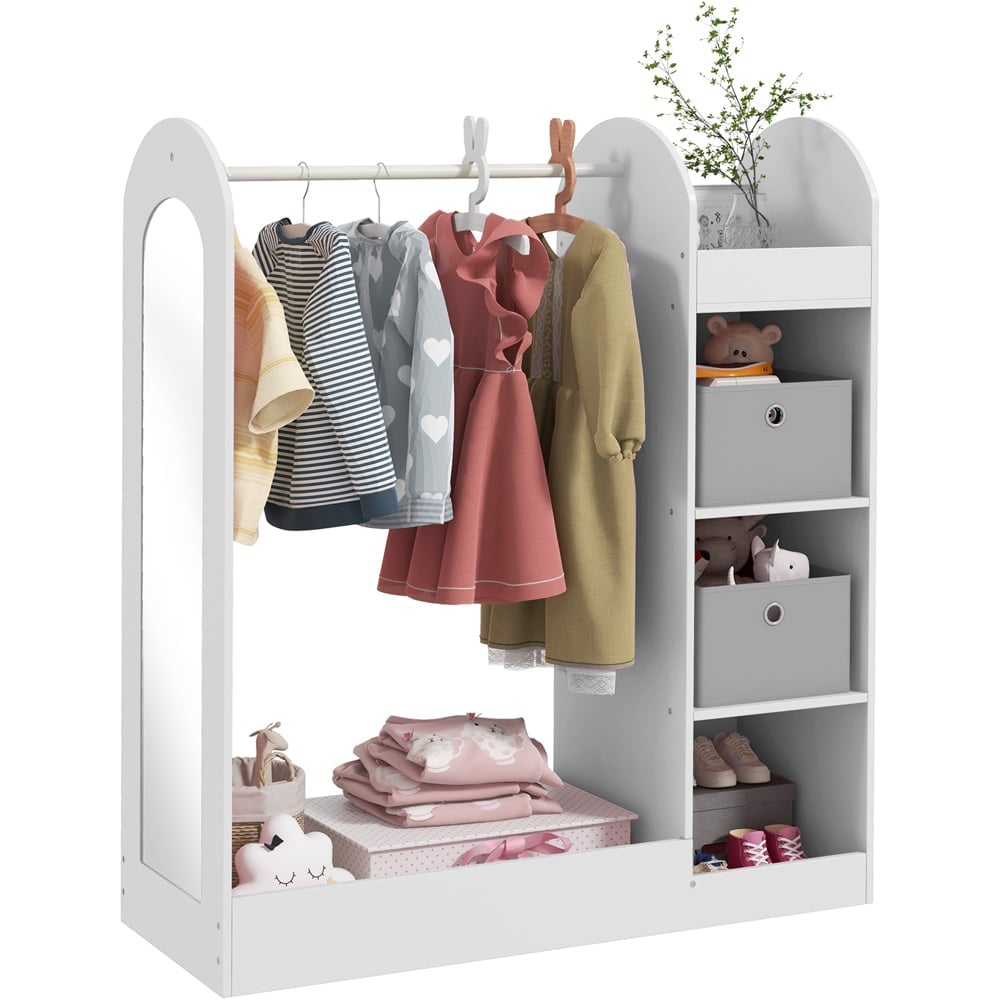 AIYAPLAY White Kids Cloth Rail with Storage Shelf and Mirror Image 2
