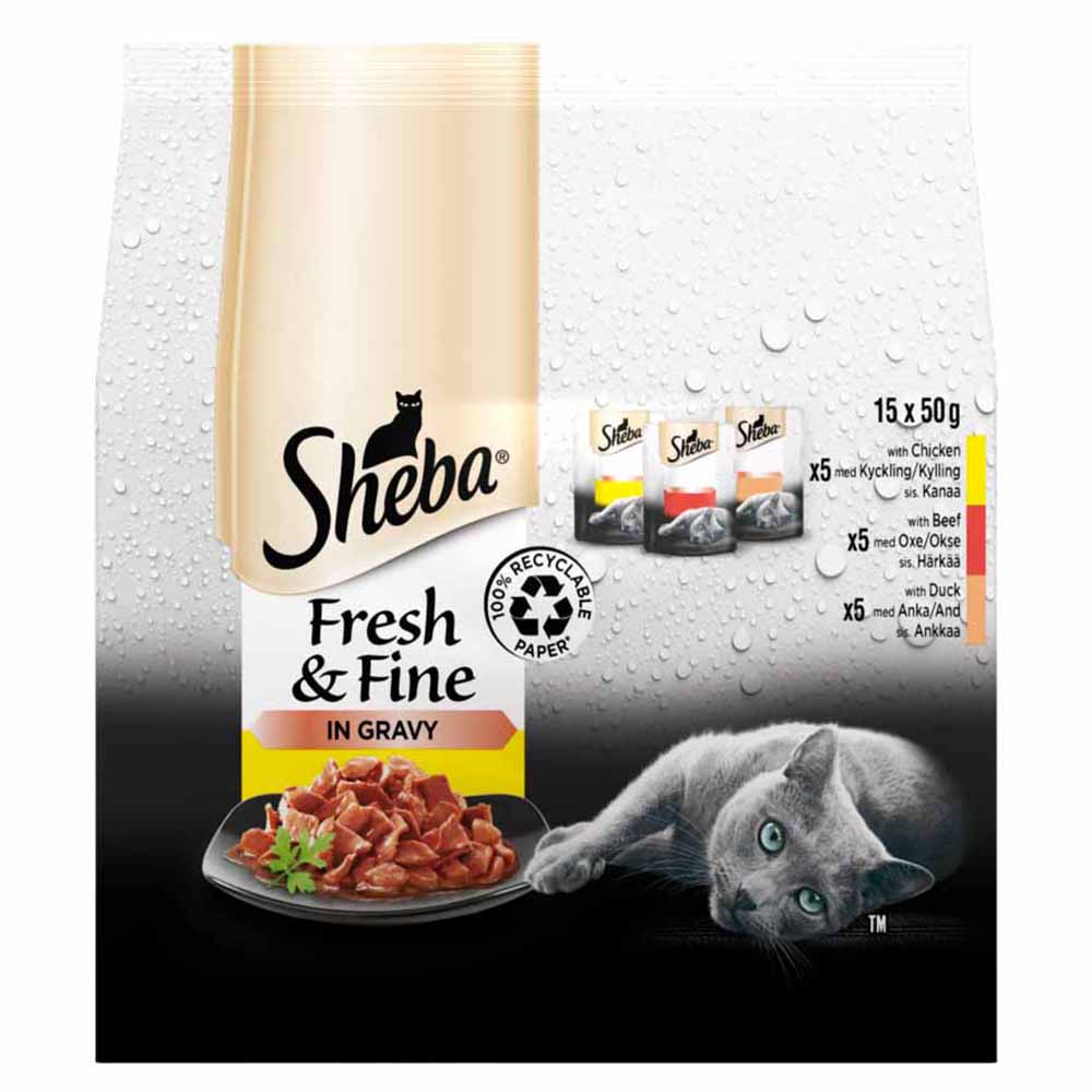 Sheba Fresh and Fine Meaty Pieces in Gravy Wet Cat Food Pouches 50g Case of 3 x 15 Pack Image 3