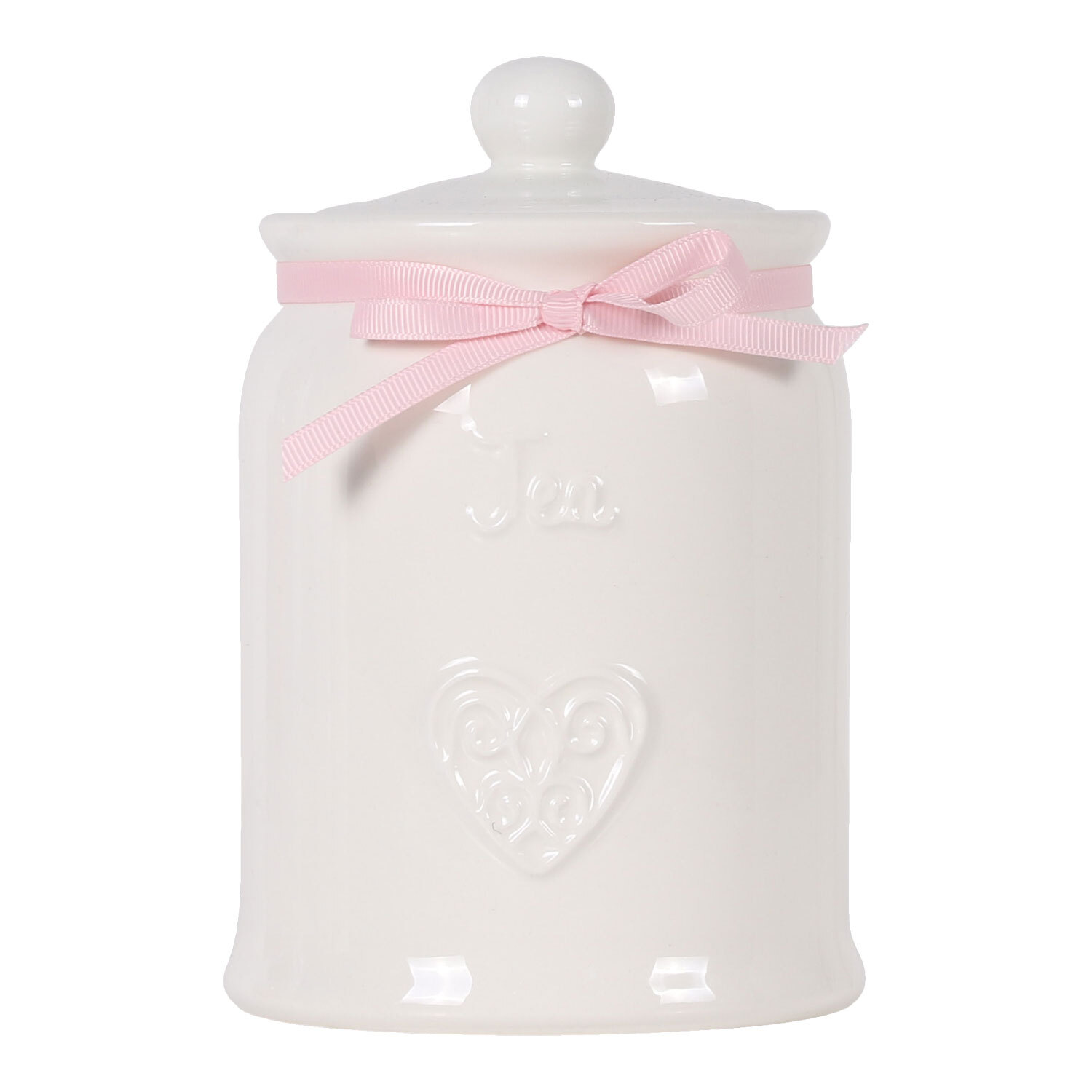 Embossed Heart Ceramic Canister - White / Tea Image