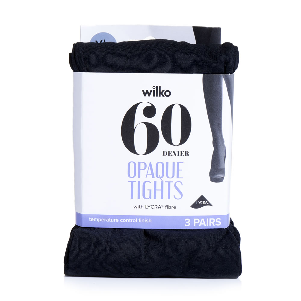 Wilko 60 Denier Opaque Tights Black Extra Large 3 pack Image