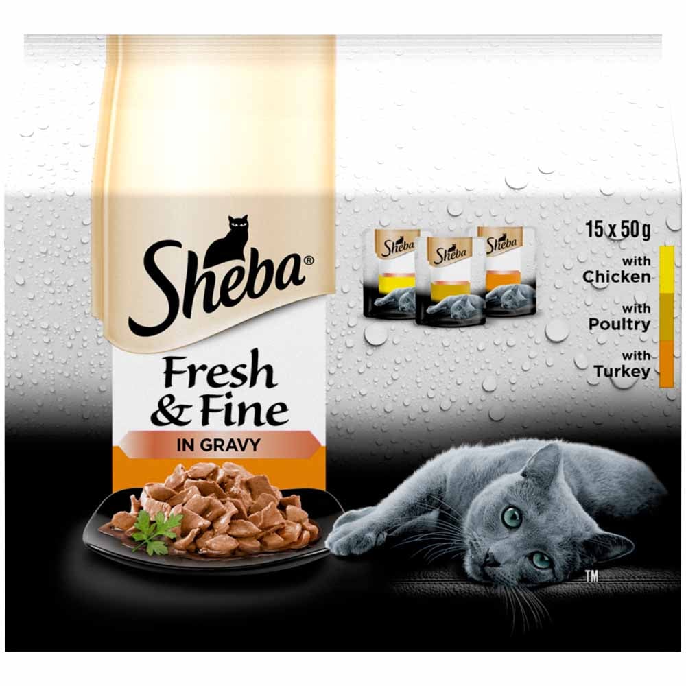 Sheba Fresh and Fine Poultry in Gravy Wet Cat Food Pouches 50g Case of 3 x 15 Pack Image 3