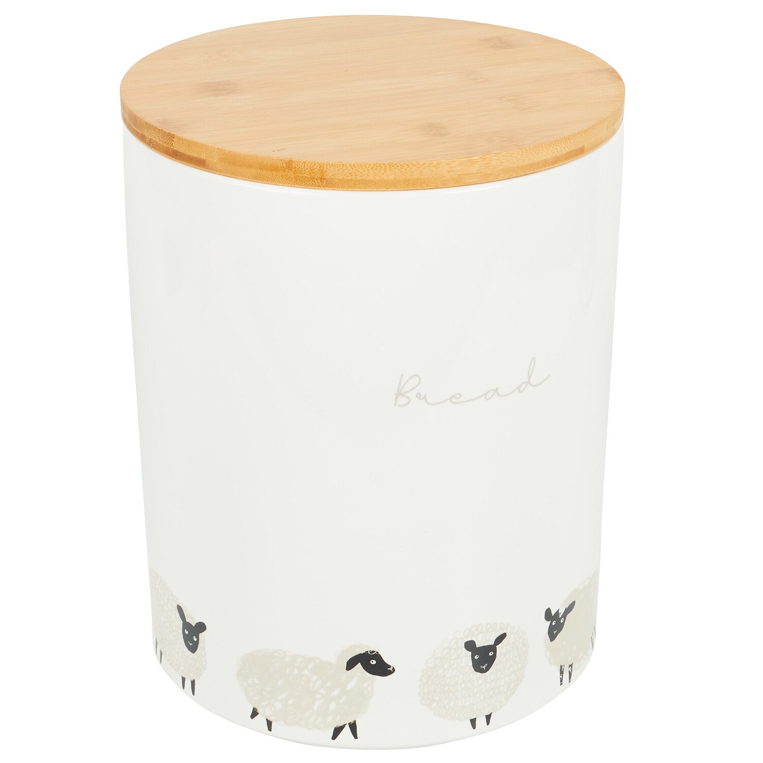 Highland Flock Bread Canister with Bamboo Lid - White Image 3