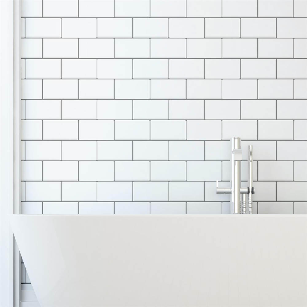 Walplus Pure White Grey 3D Tile Sticker 20 Pack Image 4
