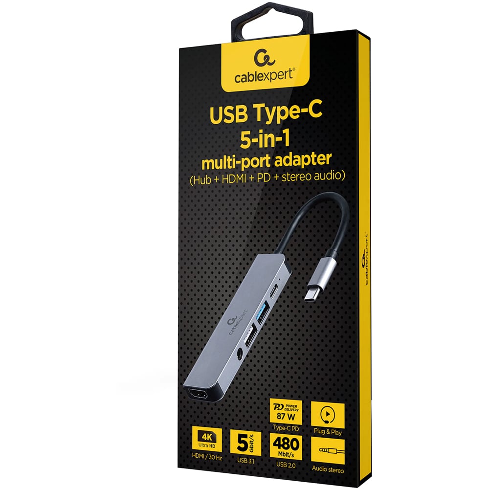 Cablexpert USB Type-C 5-in-1 Multi-Port Adapter with Type-C Cable Image 2
