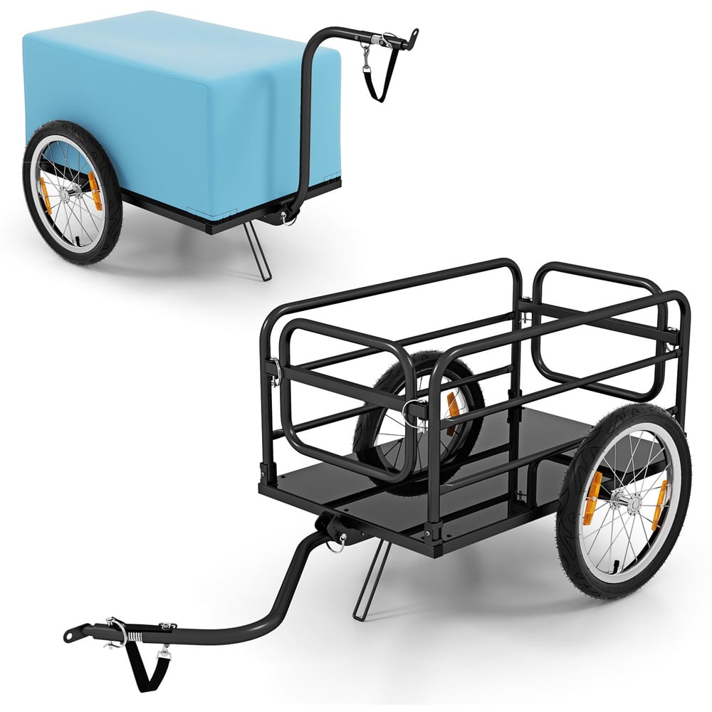 Costway Black and Blue Bike Cargo Trailer with Foldable Frame and Versatile Coupler Image 3