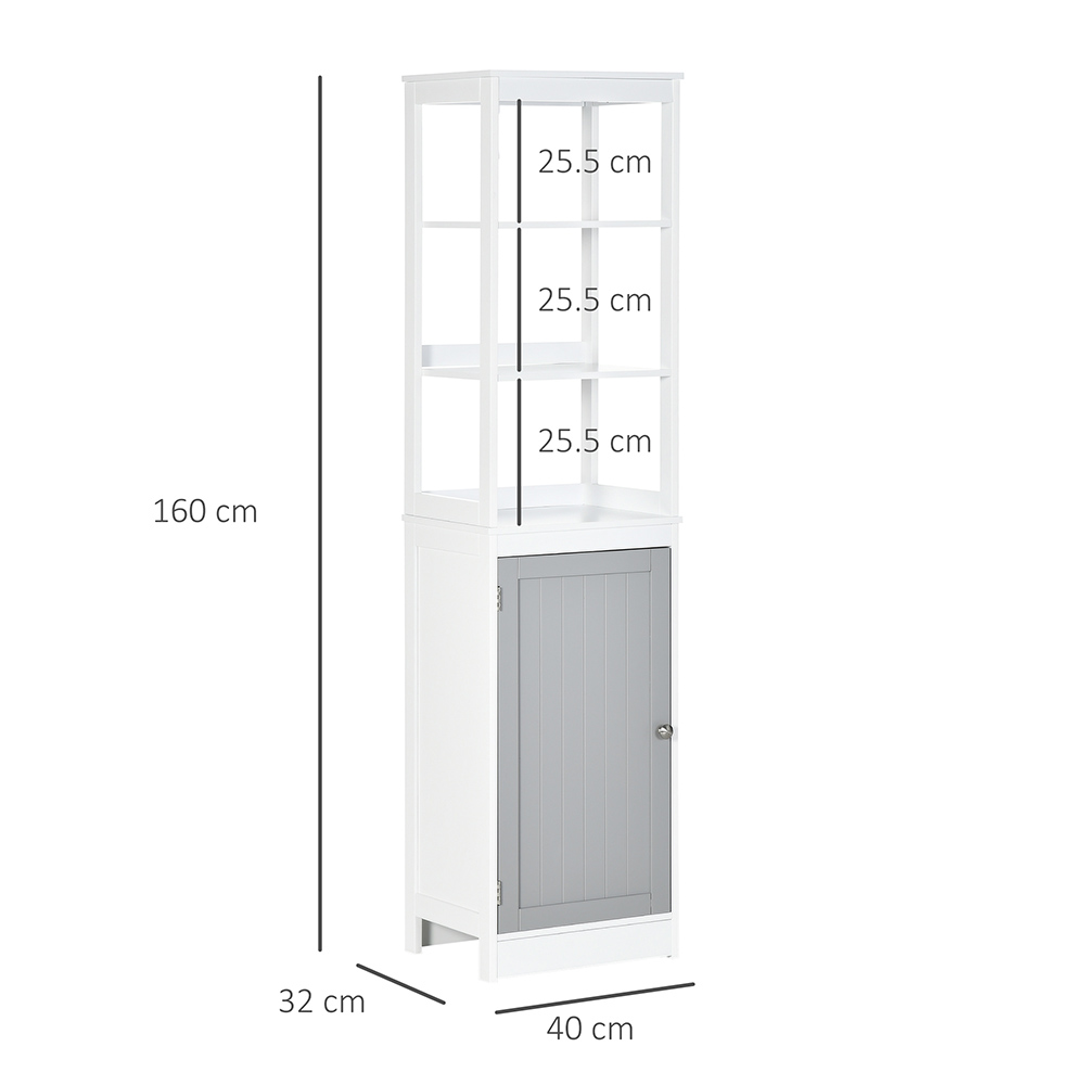 Kleankin White and Grey Single Door 2 Shelf Tall Floor Cabinet Image 3