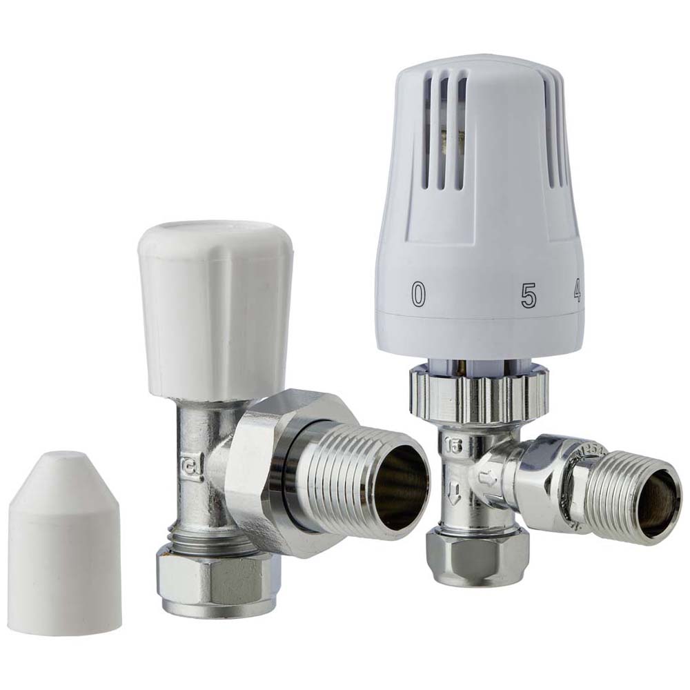 Wilko 15mm x 0.5m Thermostatic Angled Radiator Valve and Lockshield Image 1