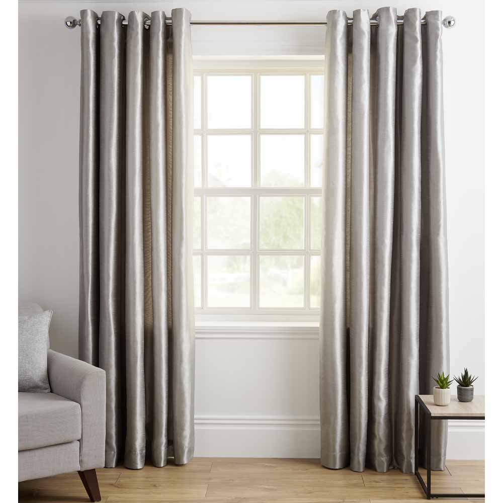 Wilko Silver Faux Silk Eyelet Curtains 228 W x 228cm D Image 1