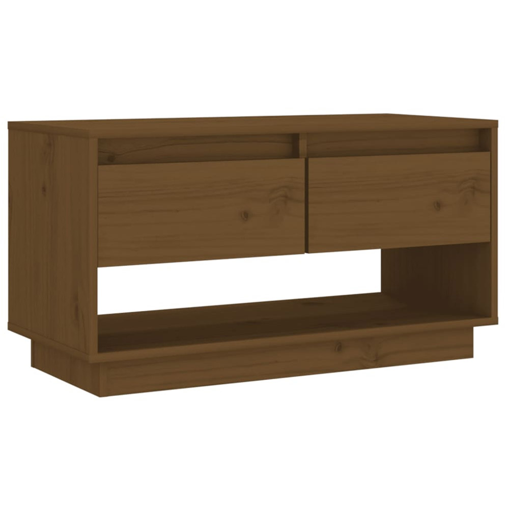 vidaXL 2 Drawer Single Shelf Honey Brown Solid Wood Pine TV Cabinet Image 2