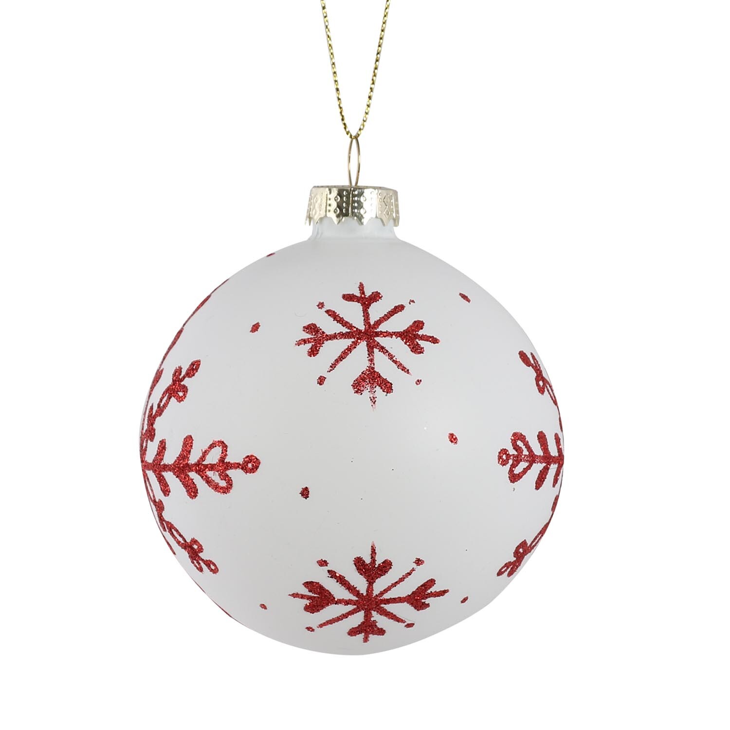 Matte Red and White Snowflake Bauble - White Image 2