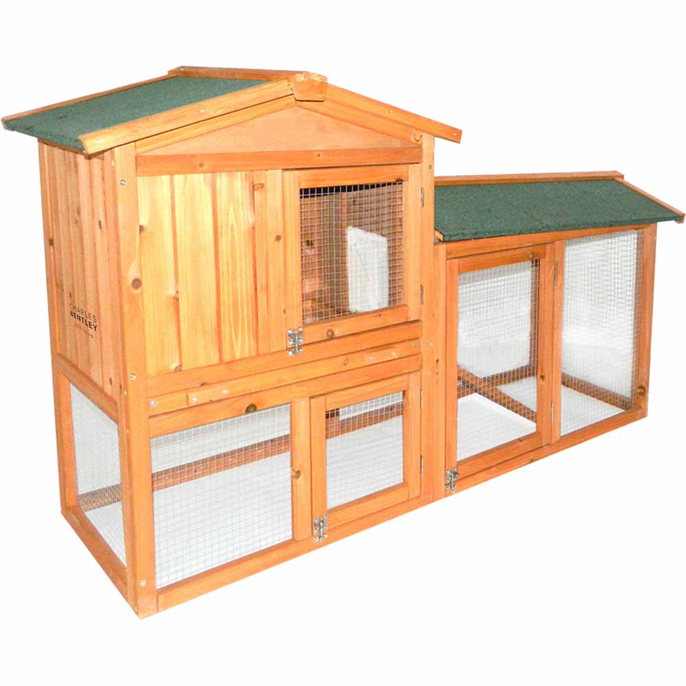 Charles Bentley Natural Wood Two Storey Pet Hutch With Run Image 1