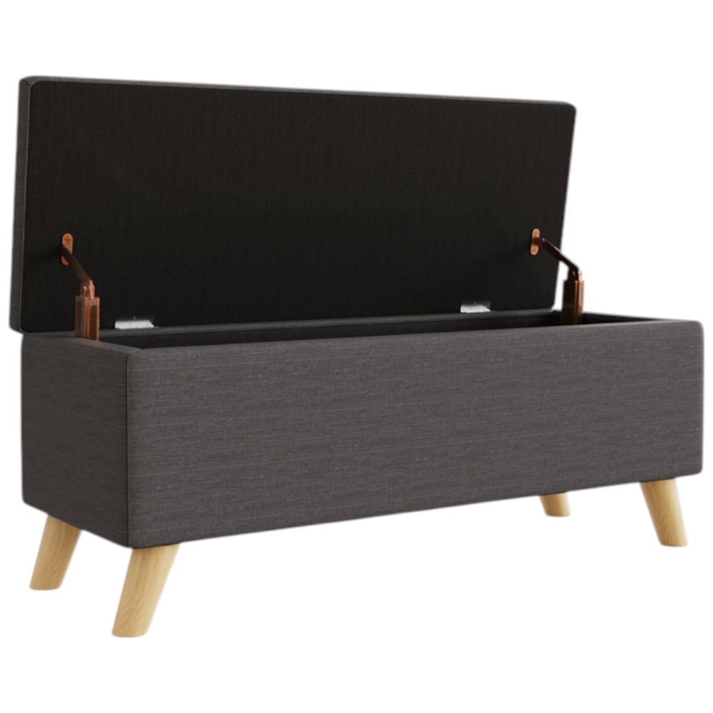 GFW Secreto Charcoal Grey Hopsack Fabric Ottoman Storage Bench Image 4