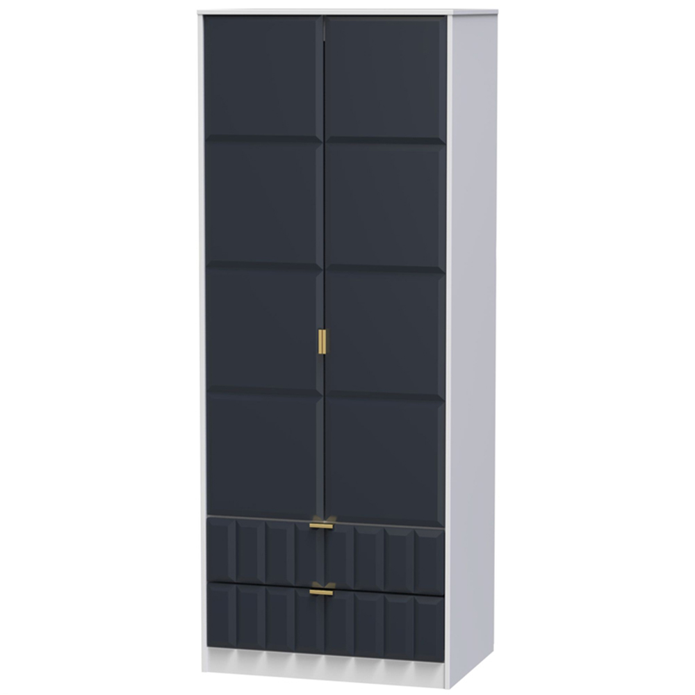 Crowndale Cube 2 Door 2 Drawer Matt Indigo and White Wardrobe Ready Assembled Image 2