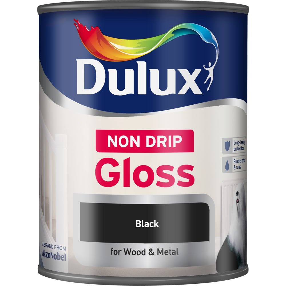 Dulux Non Drip Wood and Metal Black Gloss Paint 750ml Image 2