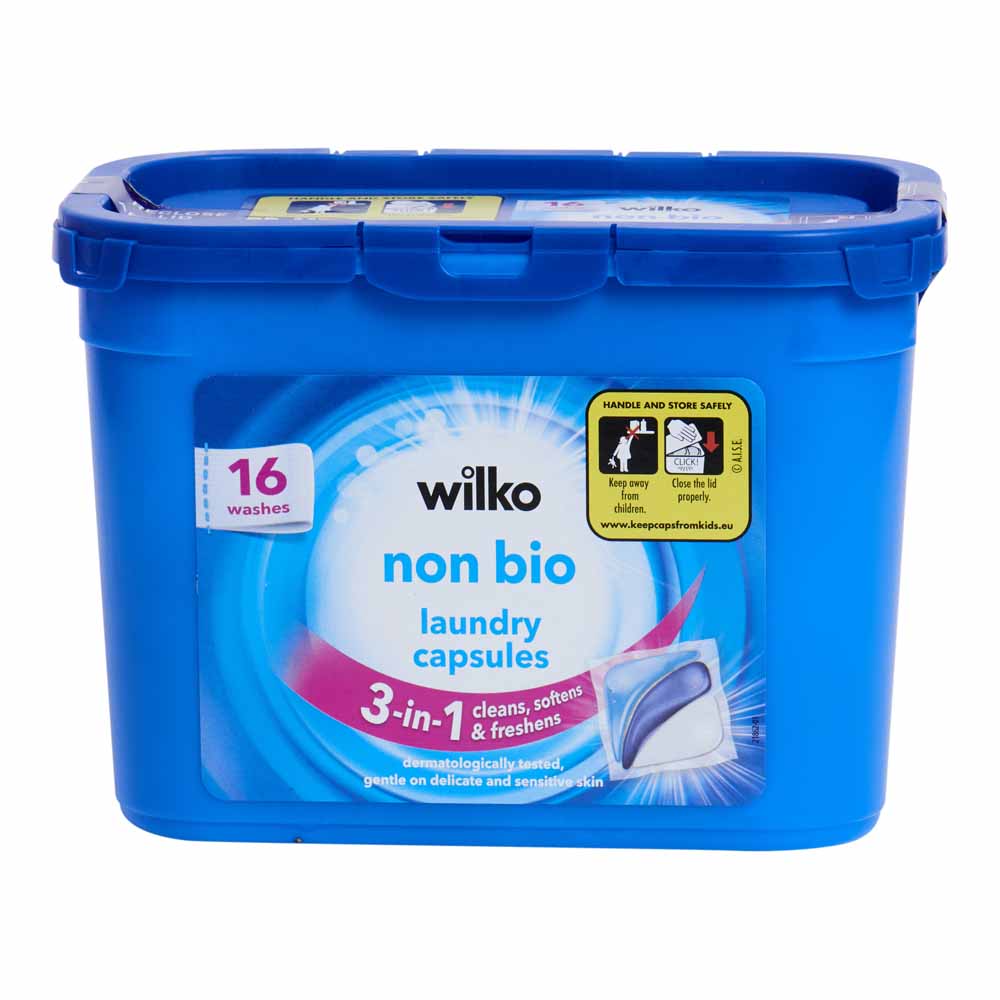 Wilko 3 in 1 Non Bio Laundry Capsules 16 Washes Image 1