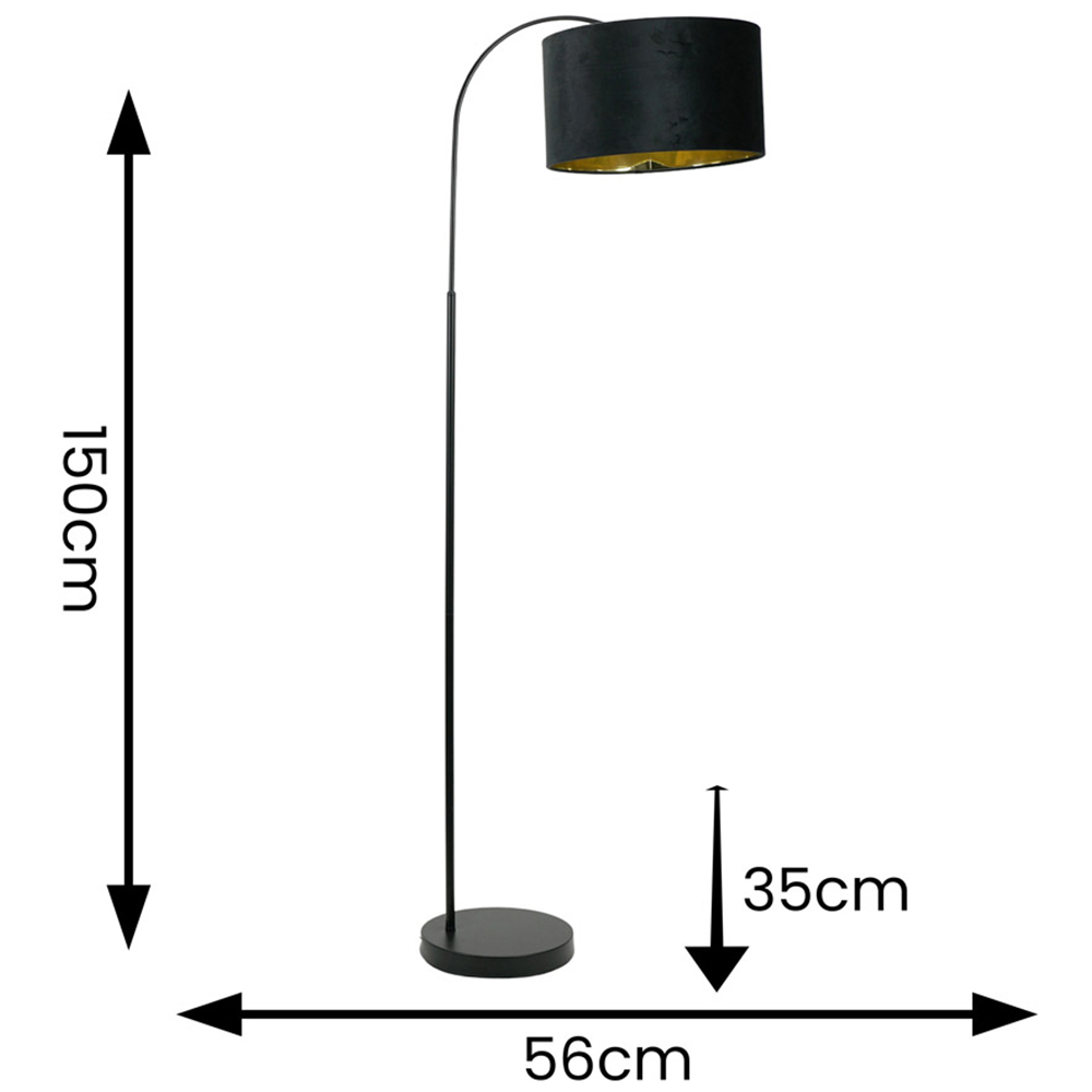 ValueLights Curva Black Arched LED Floor Lamp with Black and Gold Velvet Lamp Shade Image 4