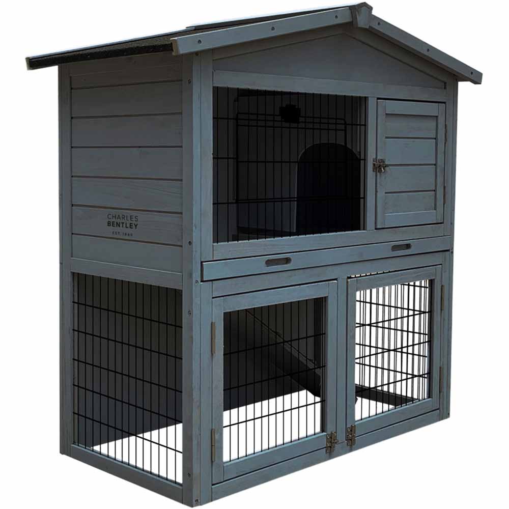 Charles Bentley Grey Two Storey Pet Hutch With Play Area Image 2