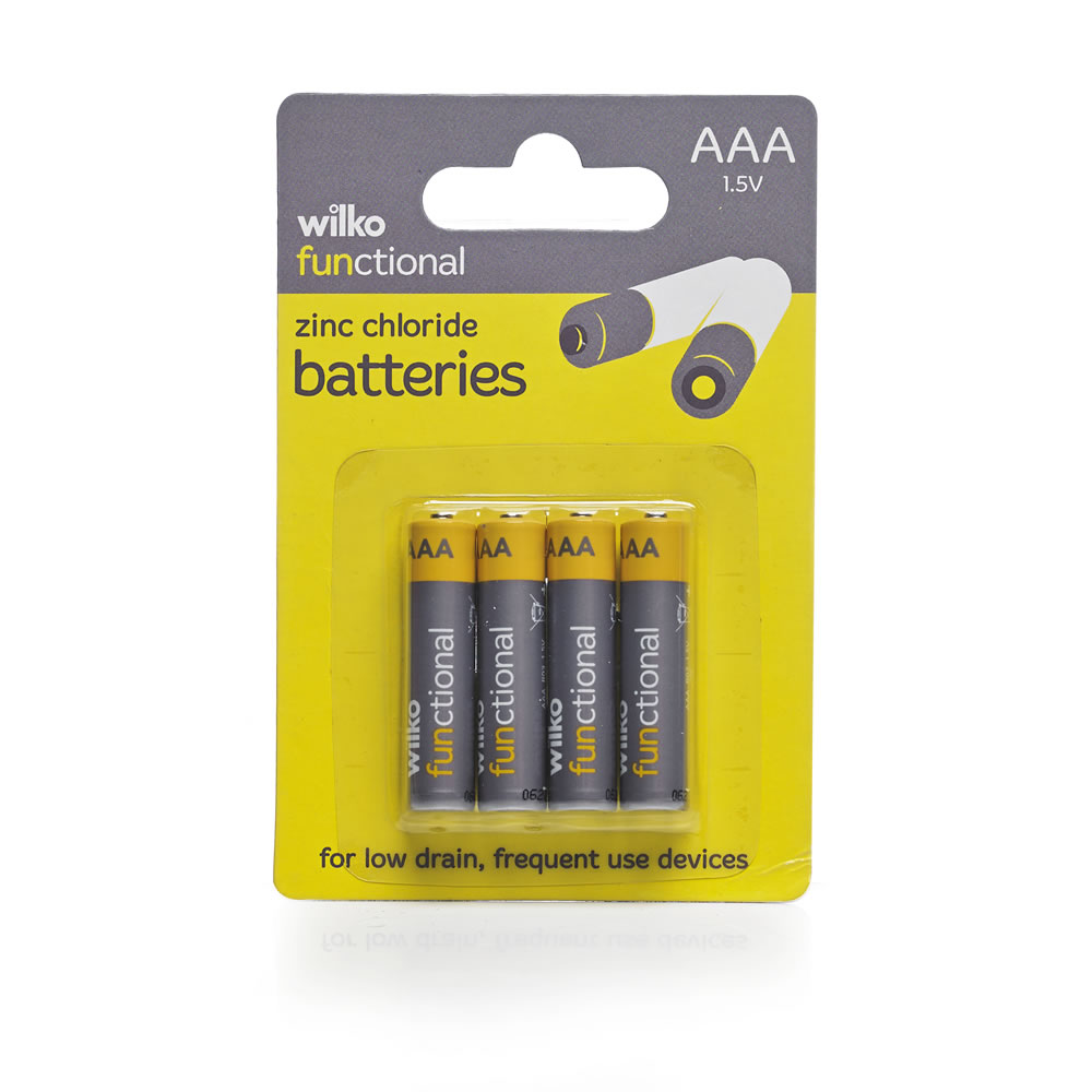 Wilko Functional Zinc 1.5V Chloride AAA Batteries 4 pack Image