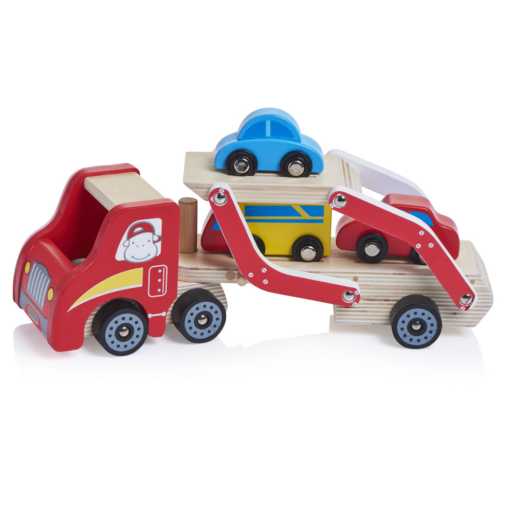 Wilko Wooden Car Transporter Multicolour 18 Months And Above Pack 4 Image 1