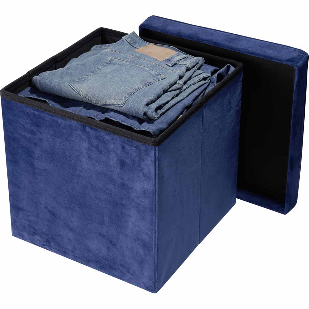 Wilko Velour Storage Cube Blue Image 4