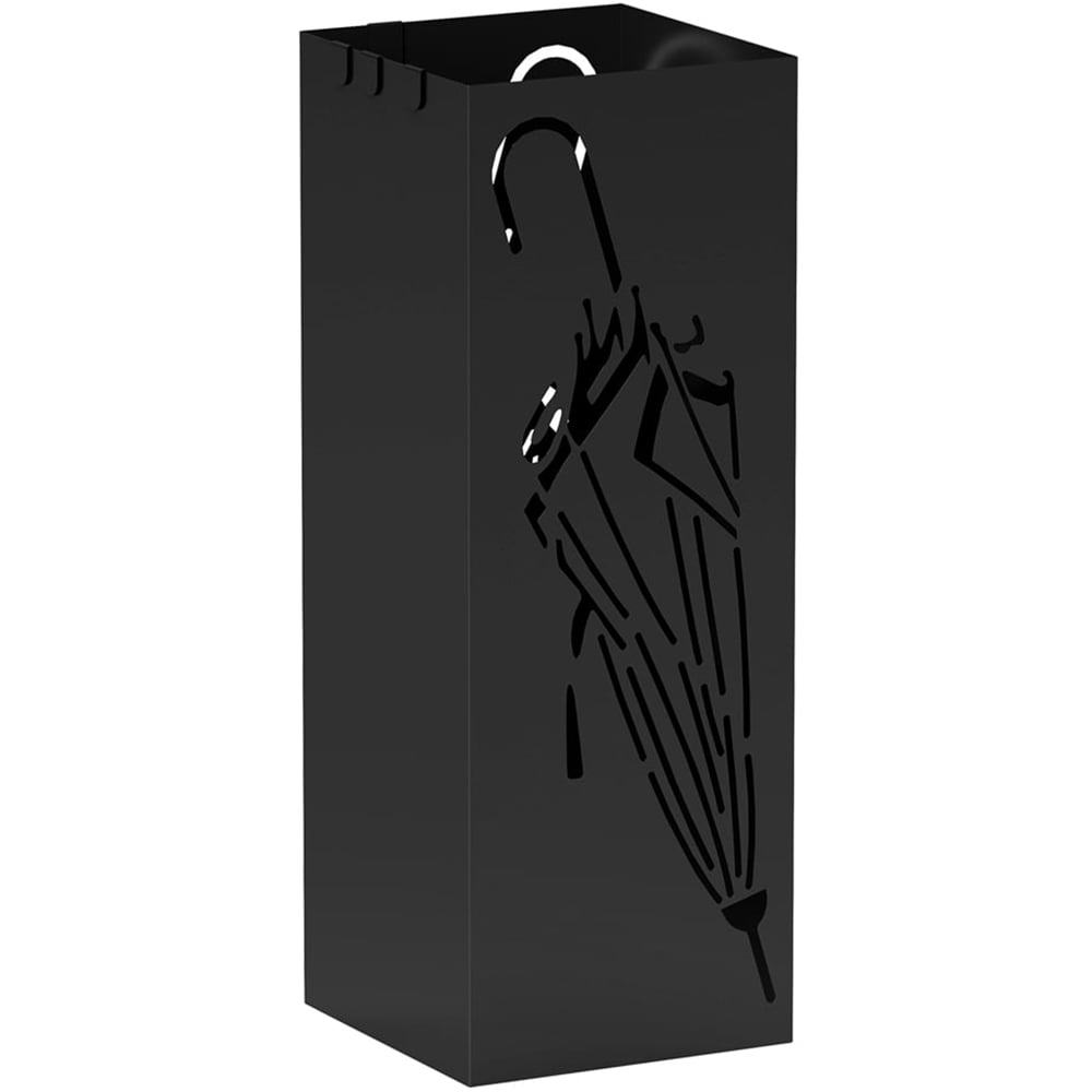 HOMCOM 4 Hooks Black Square Freestanding Decorative Umbrella Holder with Drip Tray Image 1