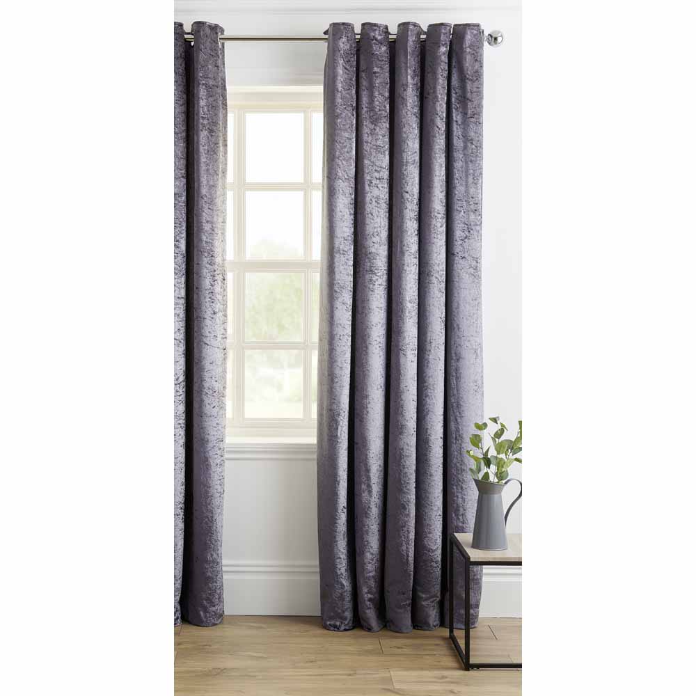 Wilko Charcoal Crushed Velvet Effect Lined Eyelet Curtains 167 W x 137cm D Image 2