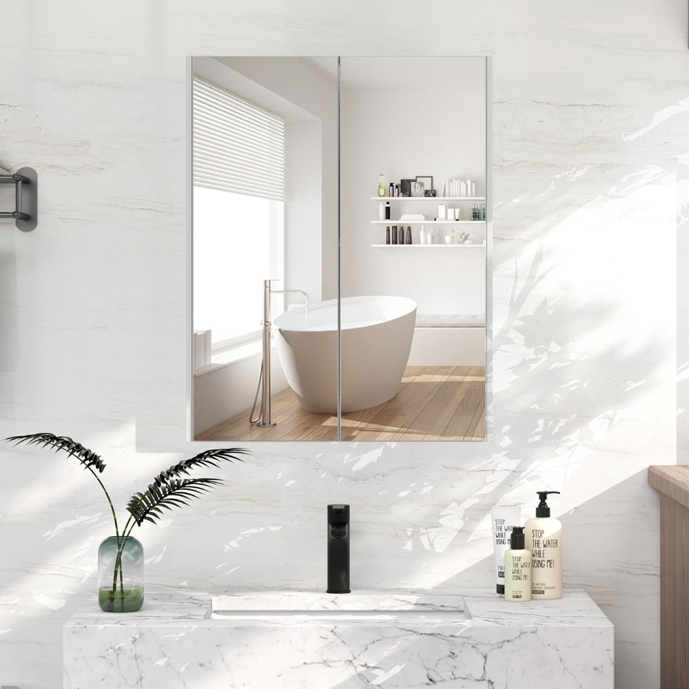 Costway 2 Door White Mirrored Cabinet Image 5