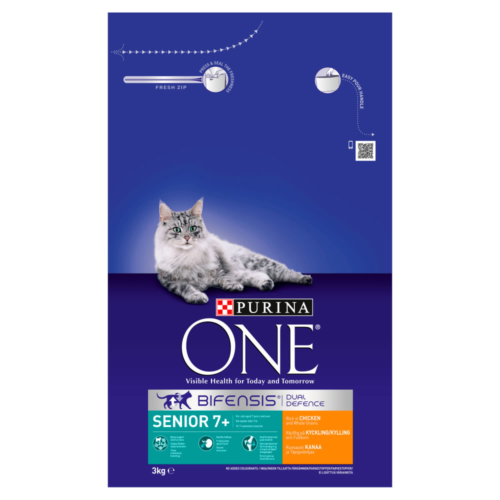 Purina ONE Senior Dry Cat Food Chicken & Whole Grain 3kg Wilko