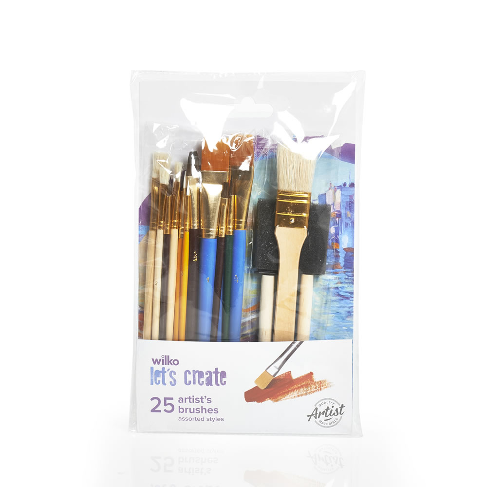 Wilko Let's Create Artist's Brushes Assorted Set of 25 Image