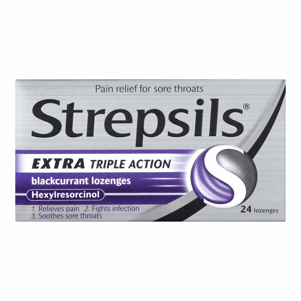 Strepsils Extra Triple Action Blackcurrant Lozenge 24 pack Image 1