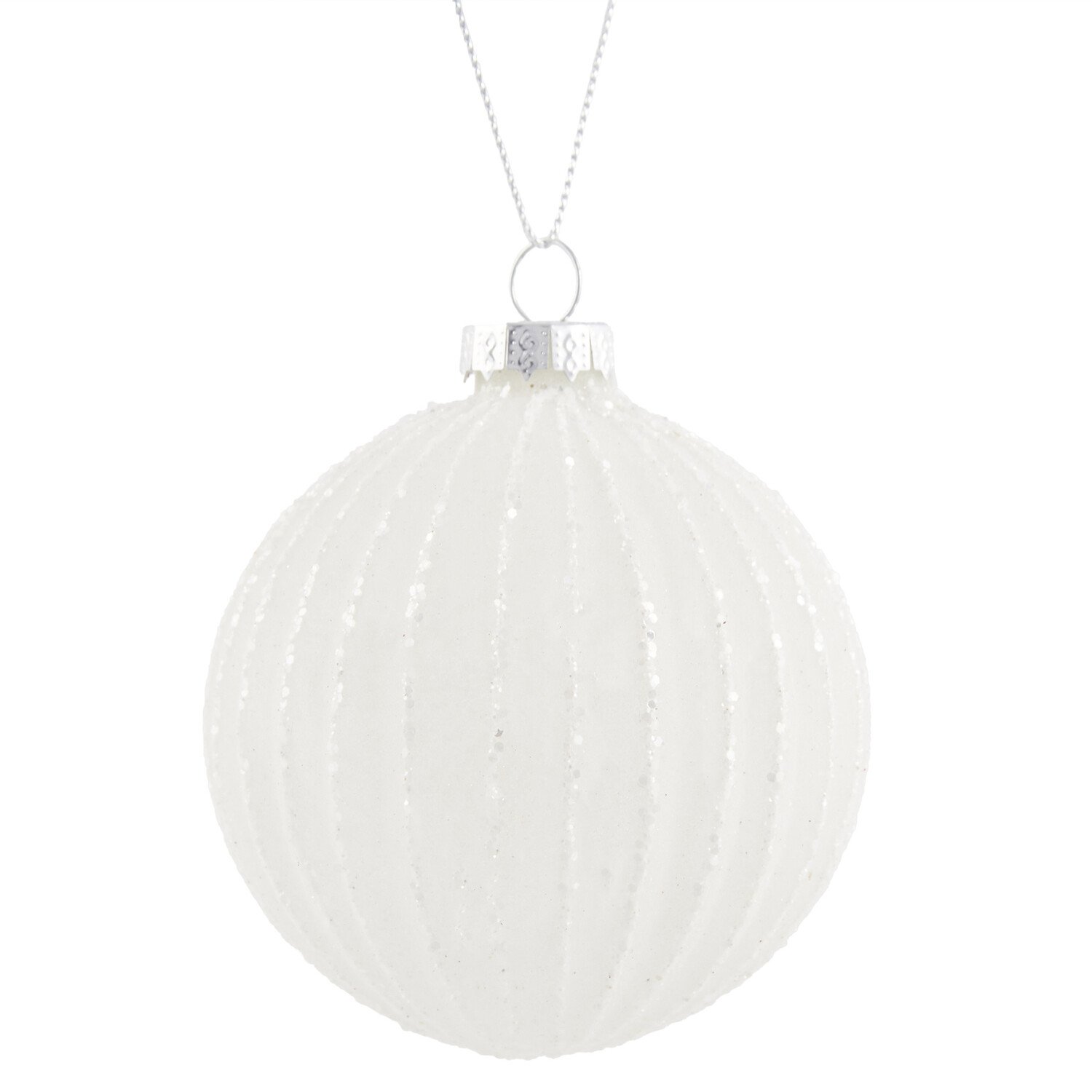 Glitter Striped Bauble White - White Image