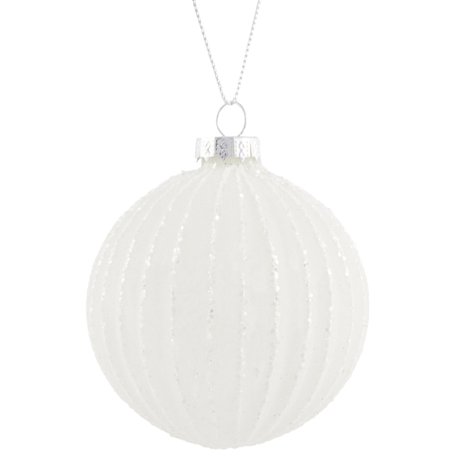 Glitter Striped Bauble White - White Image 3