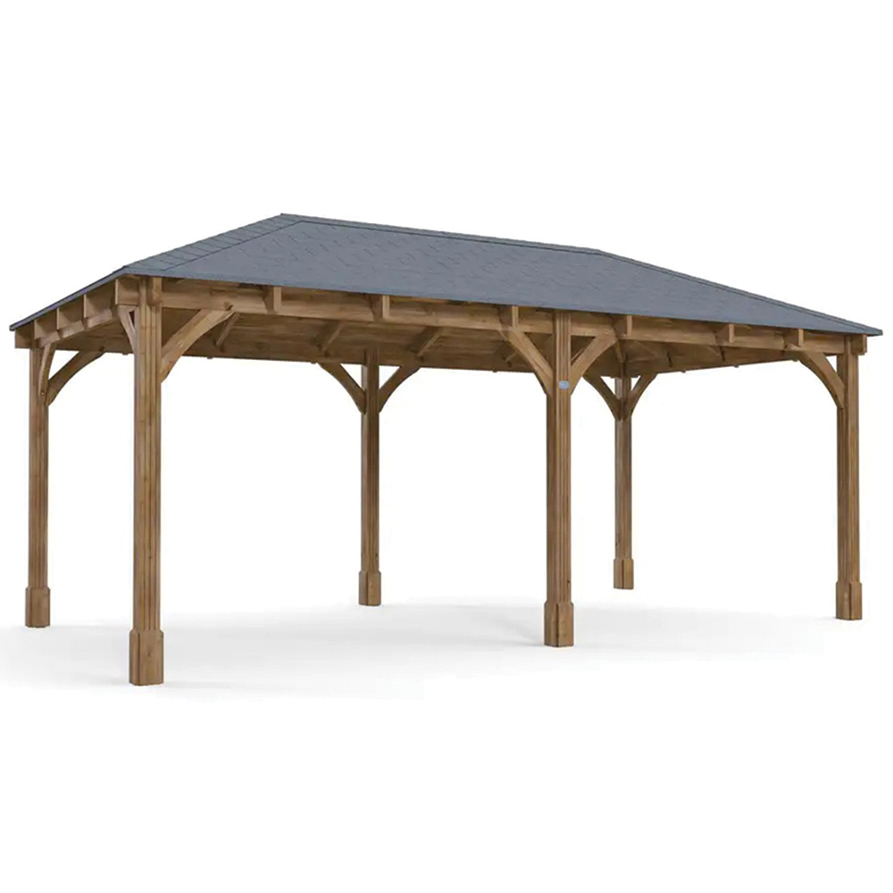 Dunster House Leviathan 6 x 3m Brown Wooden Garden Gazebo with Heavy Duty Roof Shingles Image 2